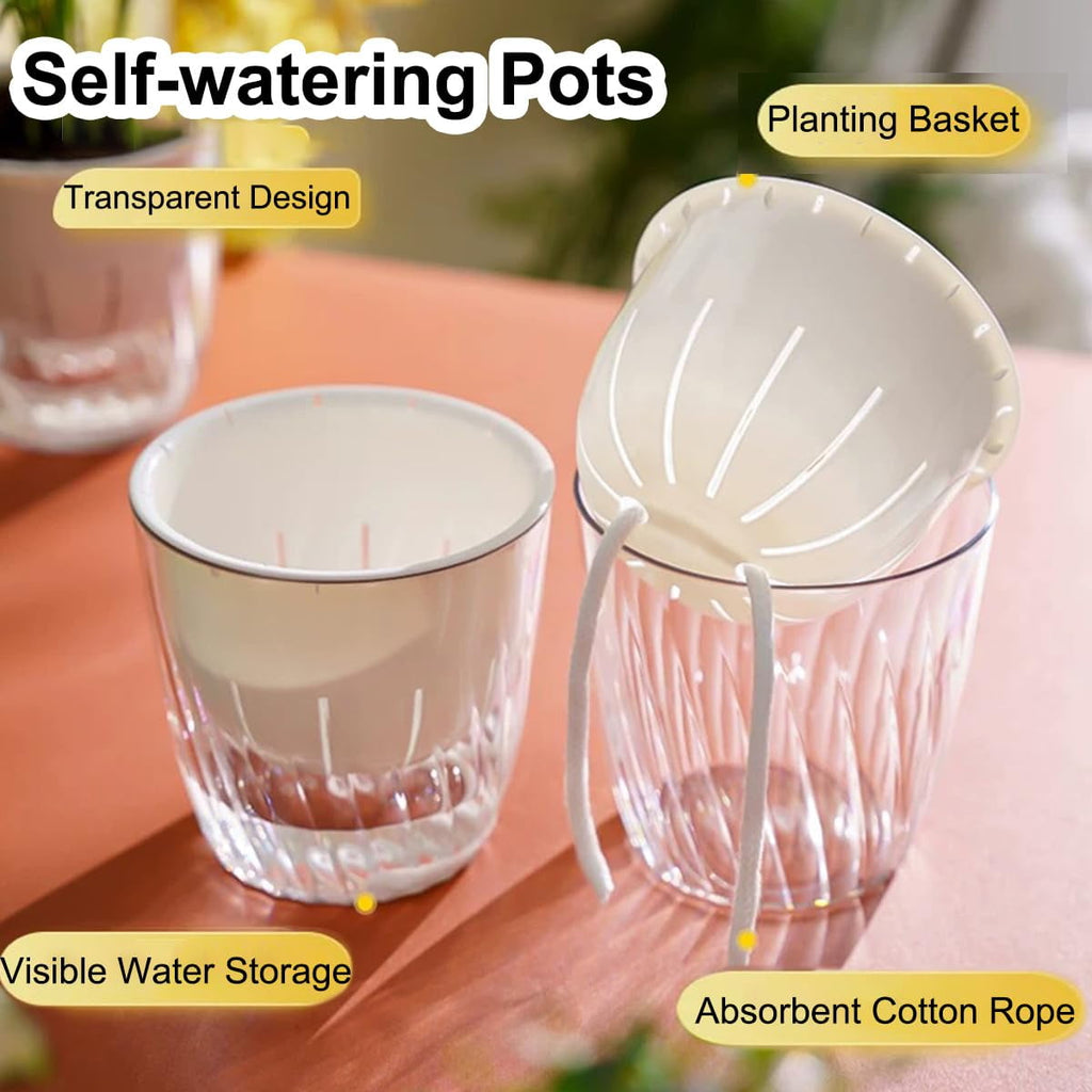 4Pcs Self Watering Planters, 4.53inch Transparent Flower Pots for Indoor Plants, Perfect for African Violet, Monstera, Succulents, Herbs & Decorative Flowers(Style 1)