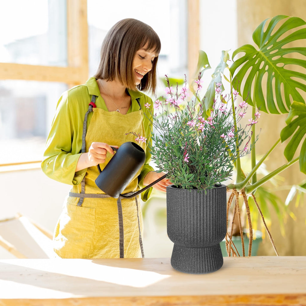 Towallmark 14.2" Planters Set of 2, Self Watering Plant Pots with Inner Bucket and Water Level Monitor, Flower Pots with Drainage Holes for Patio, Porch, Living Room, Home Office, Marble Black