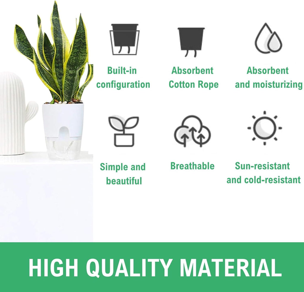 6Inch Self Watering Planter Pots 4 Pack Plant Pot for Indoor Wicking Flower Pots Plant Pots Modern Decorative Planter for House Plants,Herbs,Indoor Outdoor Plant (White)