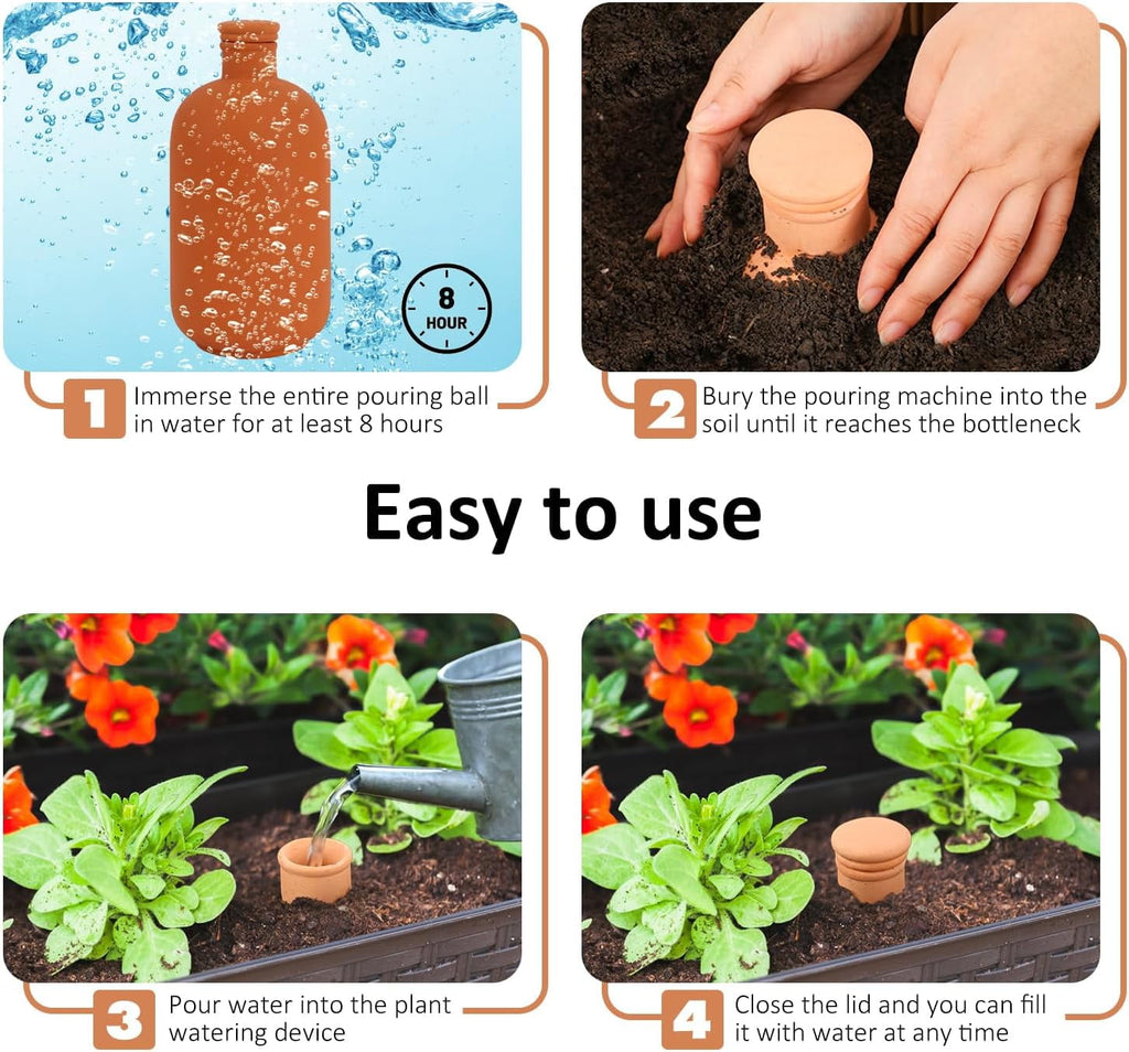 8pcs Ollas Self Watering Terracotta Planter Terra Cotta Clay Watering Spikes for Indoor Outdoor Plants - Large Reservoir Bulbs