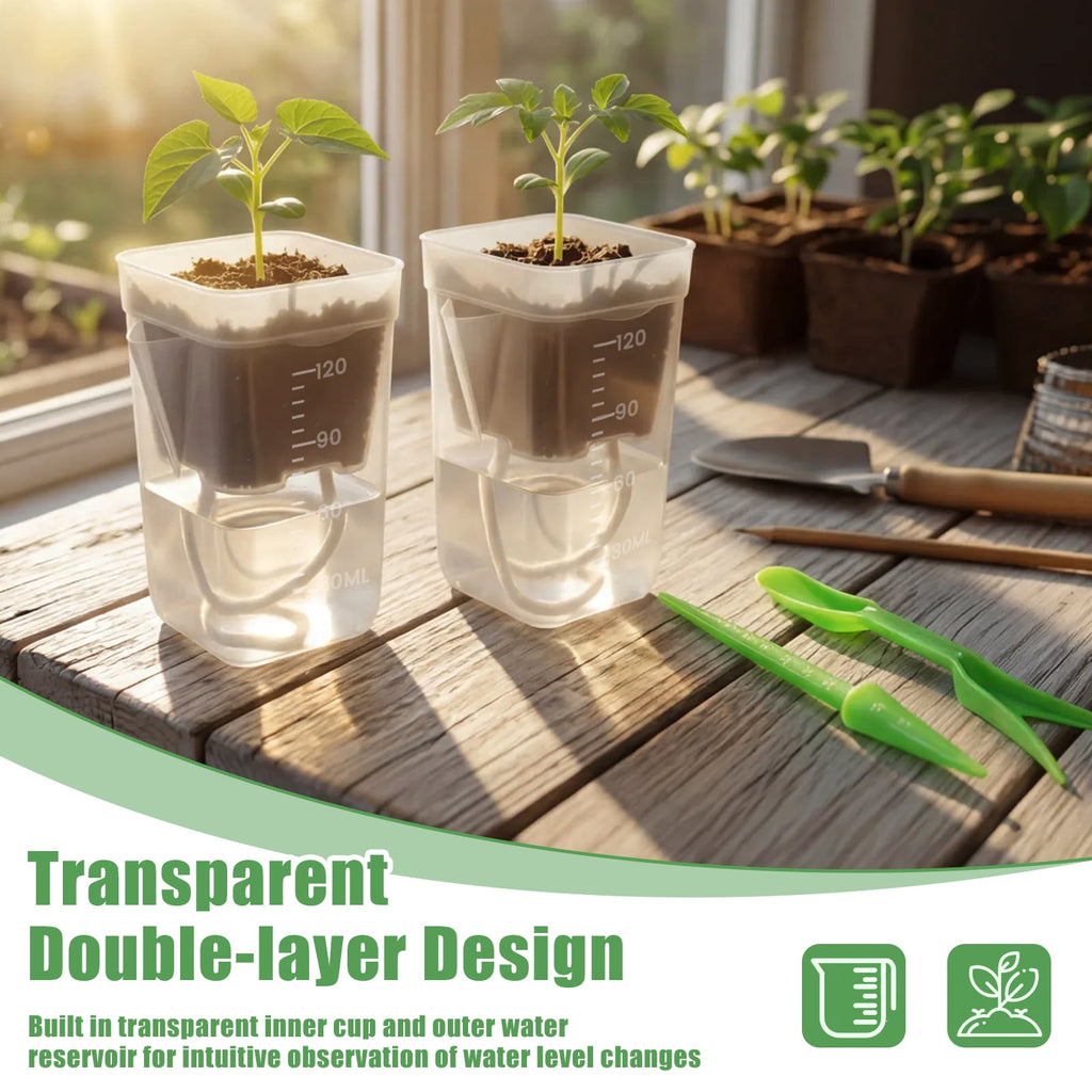 12 Pack 2" Mini Self Watering Pots for Indoor Plants Small Clear Plastic Planters Alocasia Corm Propagation African Violet Cutting Seeding Water Level Indicator Drainage Hole 12 Plant Label