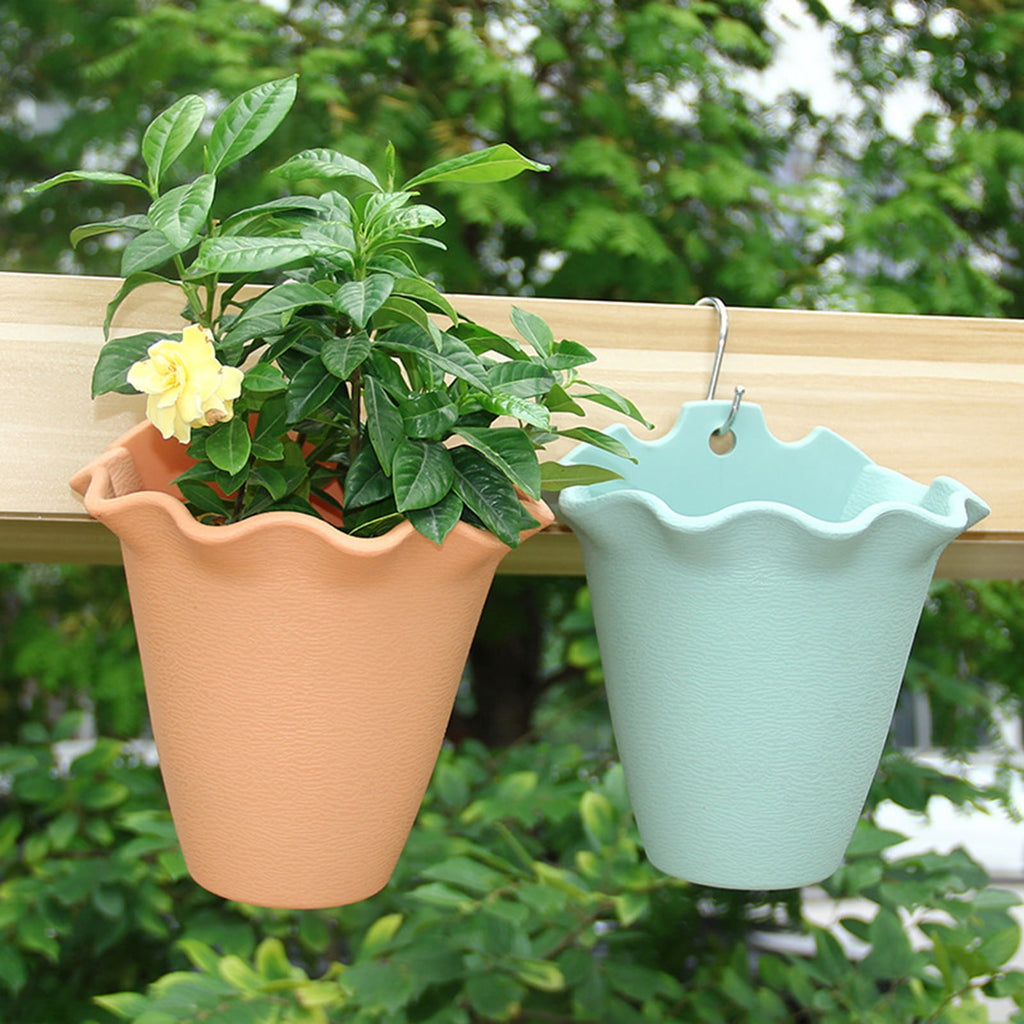 Travelwant Self Watering Hanging Planter, Dua-pots Lazy Flower Pot, White Plastic Wall Hanging Planter Pot with Hooks for Garden Fence, Porch, Wall