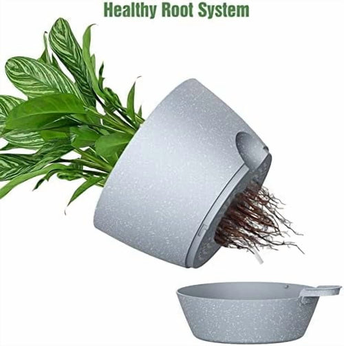 10 inch Self Watering Planters, 2 Pack Large Plastic Plant Pots with Deep Reservior and High Drainage Holes for Indoor Outdoor Plants and Flowers, Speckled Grey