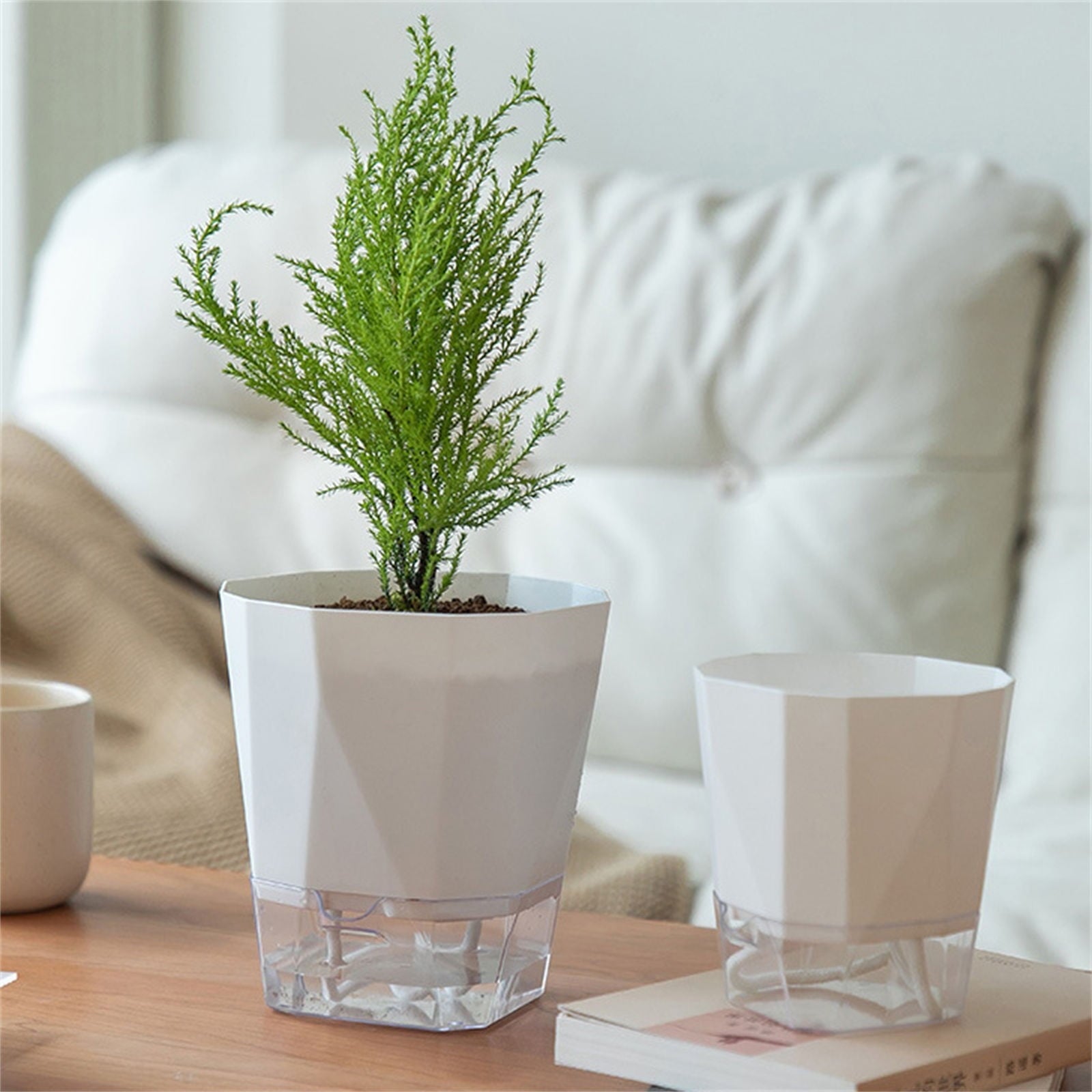 Self Watering Pots For Indoor Plants, 6.89 Inchplastic Self Watering Planter Pots With Wick Rope And Reservoir For Indoor Plants, African Violets, Herbs, Gardening Pots, Planters & Accessories,White