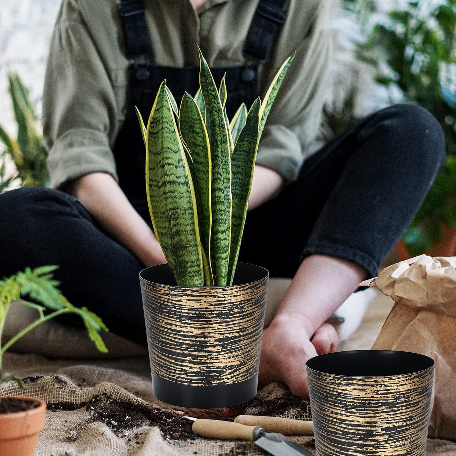 Self Watering Flower Pot, Plastic Plant Pot with Automatic Watering System, Indoor Outdoor Rose Pot, Low Maintenance Planter for Gardening, Decorative Flower Pot for Home and Garden Decor