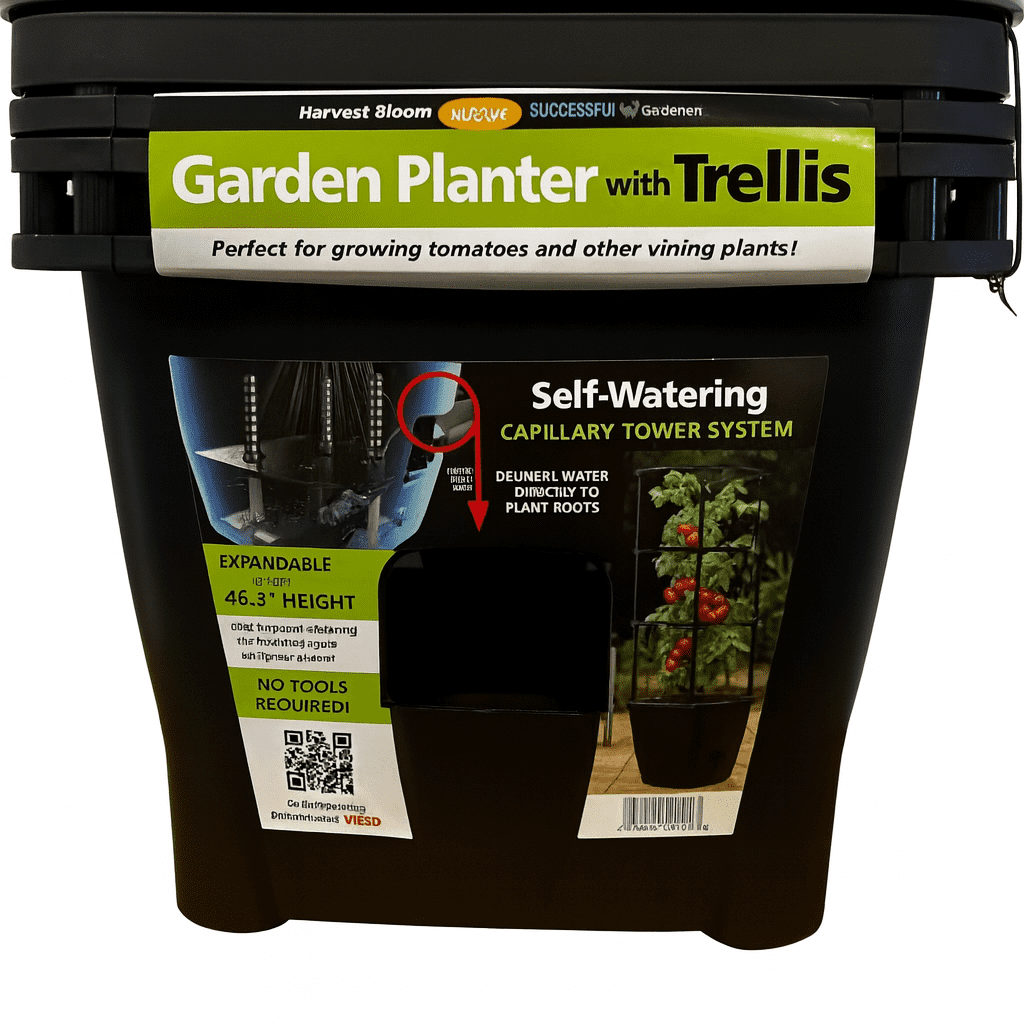Harvest Bloom Garden Planter with Self-Watering System and Adjustable Trellis for Your Outdoor Balcony, Patio, or Backyard Garden by NuVue Products