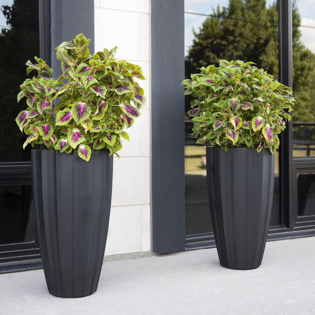 Sedona 16” x 16” x 28” Round Black Self Watering Plastic Planter