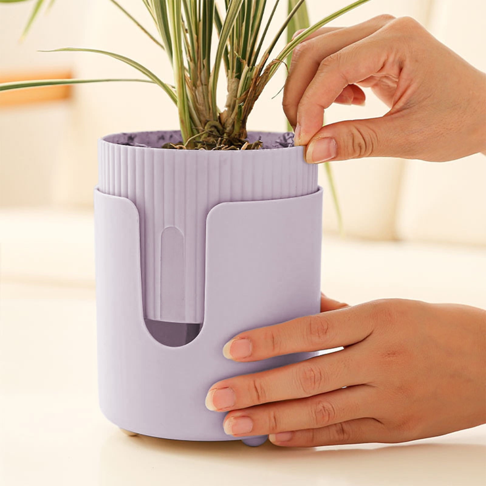 Cinvoph Self Watering Plastic Planter Breathable Desktop Flower Pot Thickened for Green Plants Potted All Season Home Decor 4.5"x6" Purple