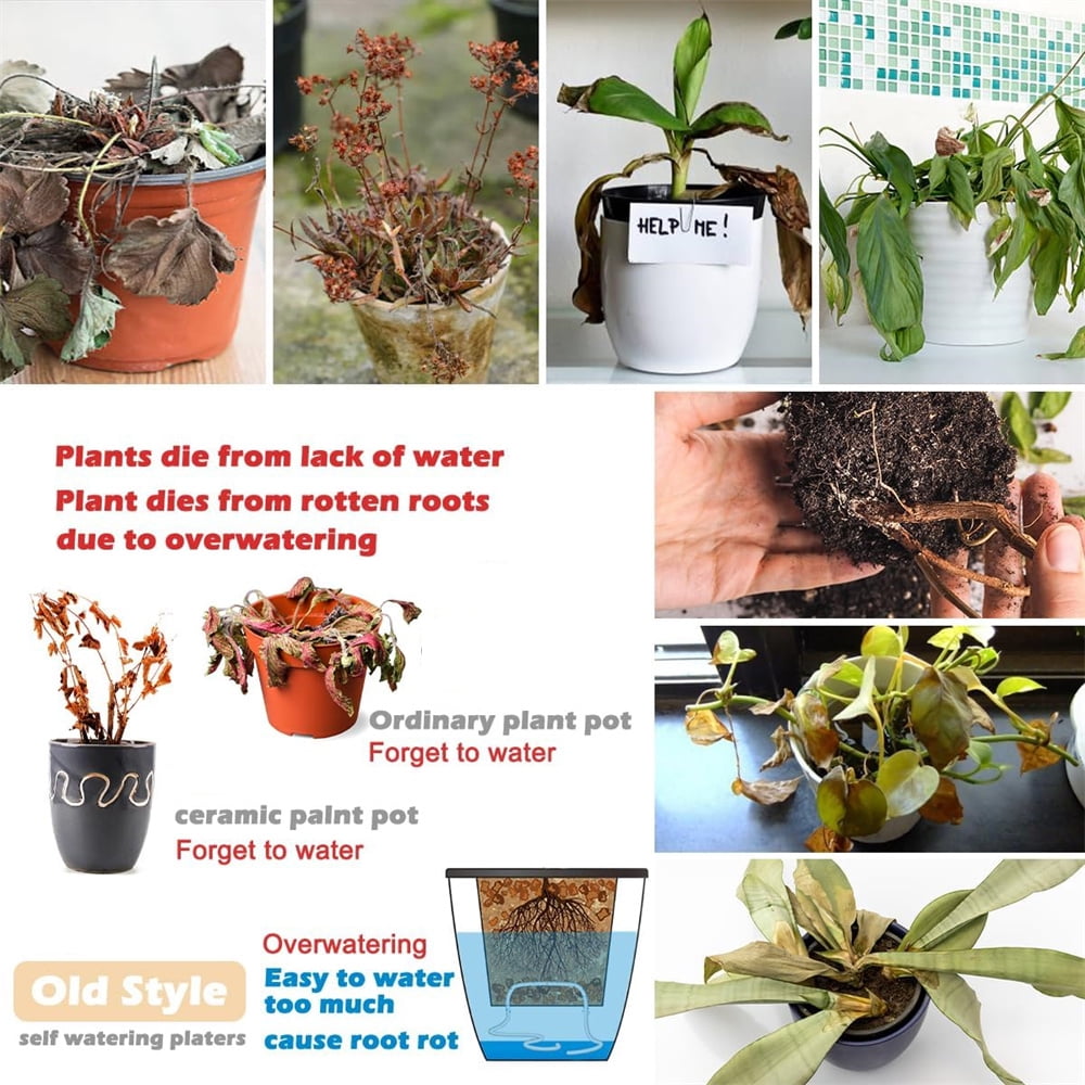 NOGIS 4 Pack Self Watering Plant Pots 5" Self Watering Planters for Indoor and Outdoor Plants African Violet Self Watering Pots Clear Pots for Houseplant Pots, Dark Grey (4Pcs 5Inch)