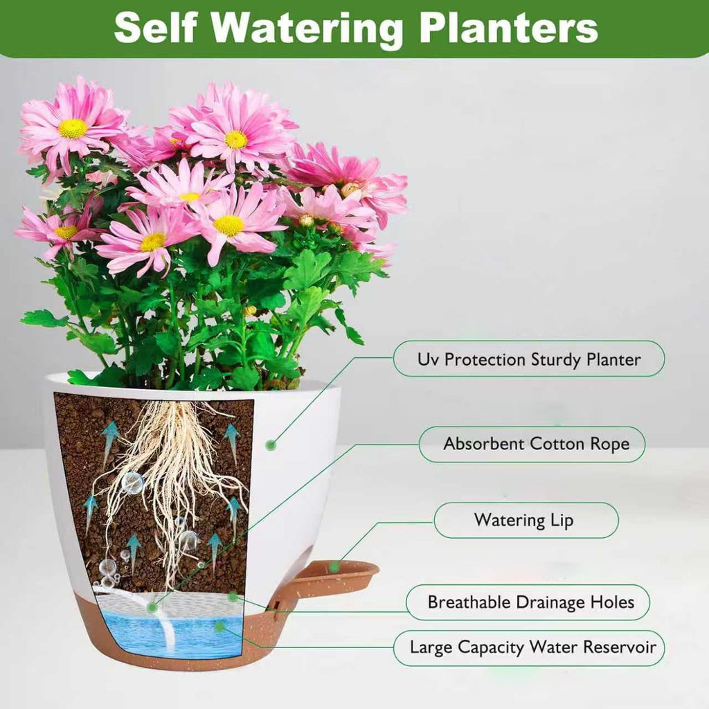 Plant Pots 7/6.5/6/5.5/5 Inch Self Watering Planters with Drainage Hole, Plastic Flower Pots, Nursery Planting Pot for All House Plants, Succulents,Snake Plant, African Violet, Flowers,White