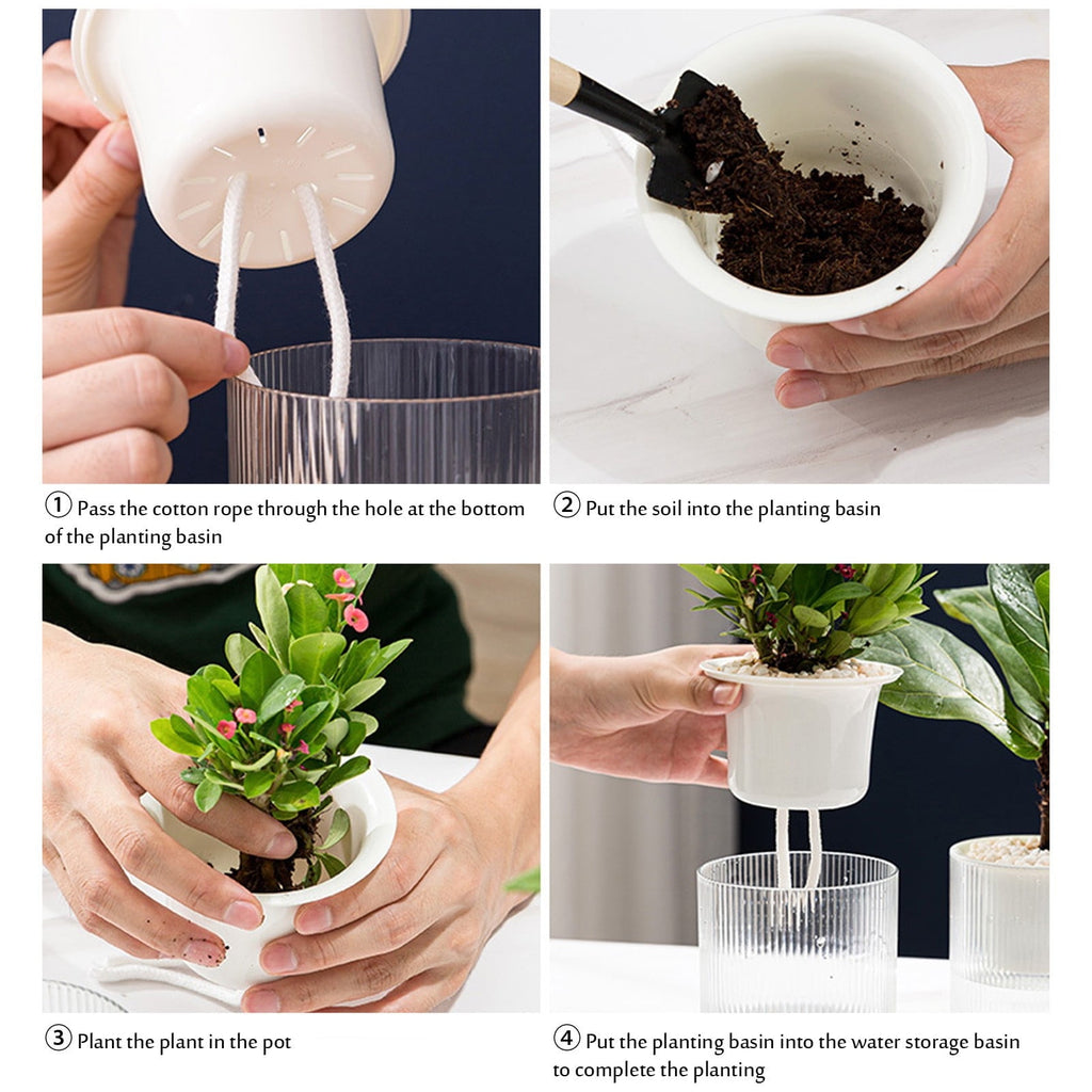 HANXIULIN Self Watering Planter African Violet Pots Clear Plastic Automatic Watering Planter Flower Pot Square Plant Pot for All House Plants Succulents Herb 4Inch