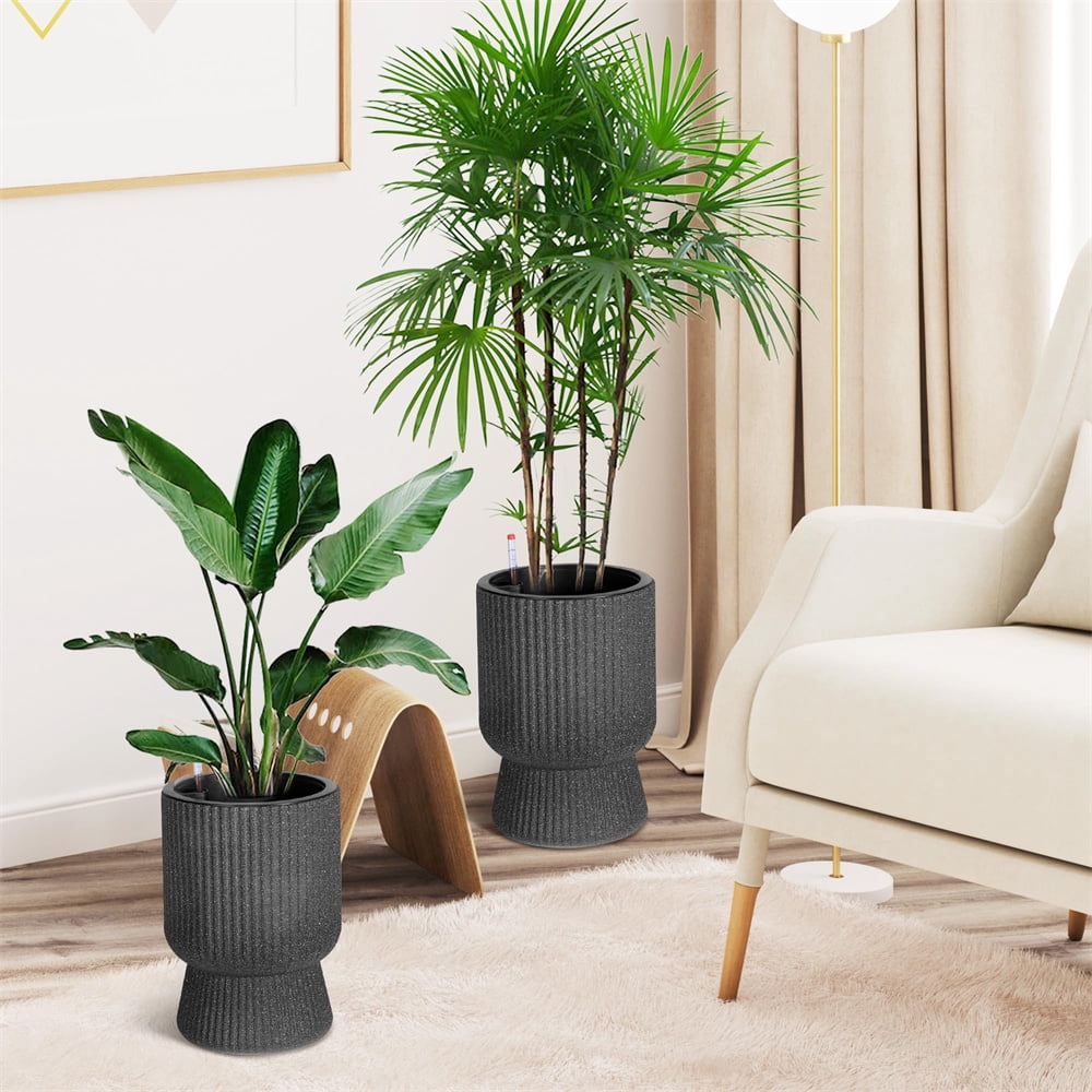 14.2" Tall Planters Set of 2, Plant Pots, Self Watering Pots for Indoor Plants, Flower Pots with Built-in Drainage and a Water Level Monitor, for Patio, Porch, Living Room, or Home Office