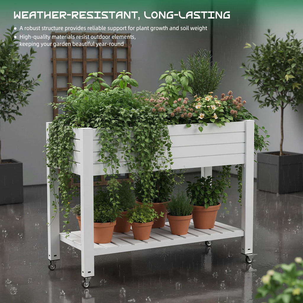 Fazzn 21‑Gallon Raised Garden Bed – Elevated Outdoor Planter Box with Self‑Watering Reservoir, Water Gauge & Drainage System, Perfect for Herbs & Vegetables, Black/White/Brown