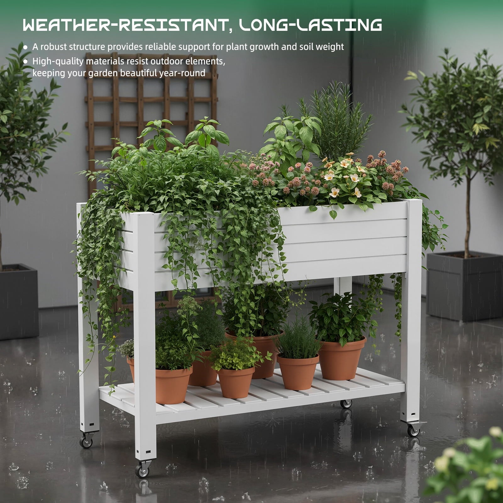 Fazzn 21‑Gallon Raised Garden Bed – Elevated Outdoor Planter Box with Self‑Watering Reservoir, Water Gauge & Drainage System, Perfect for Herbs & Vegetables, Black/White/Brown