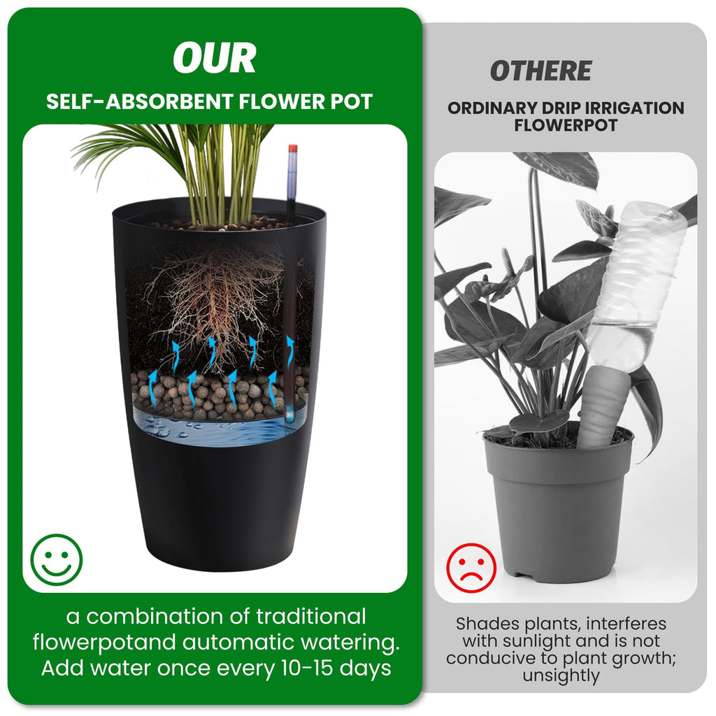 22" Tall Planters Set of 2,Outdoor Indoor Self Watering Pots with Built-in Drainage & Water Level Monitor,Perfect for Patio, Balcony, Living Room
