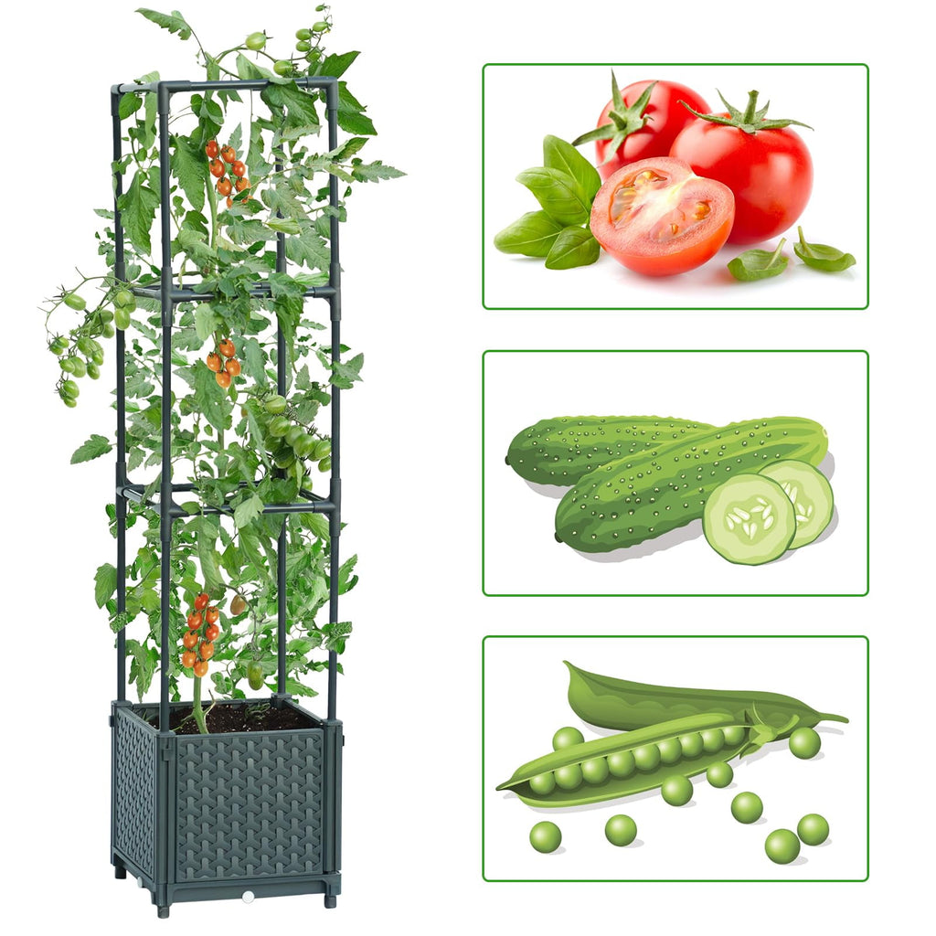 DXRONT Raised Garden Bed Planter Box with Trellis, 41.3” Tomato Planters for Climbing Plants Vegetable Vine Flowers Outdoor Patio, Tomatoes Cage w/ Self-watering
