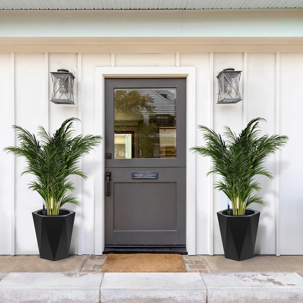 TEQIN 22.5 Inch Tall Planters Set of 2, Self Watering Pots,Large Flower Pot Outdoor and Indoor, with 2 Trays and a Water Level Monitor and Wheels Large Tapered Pots for Patio, Porch, or Home Office