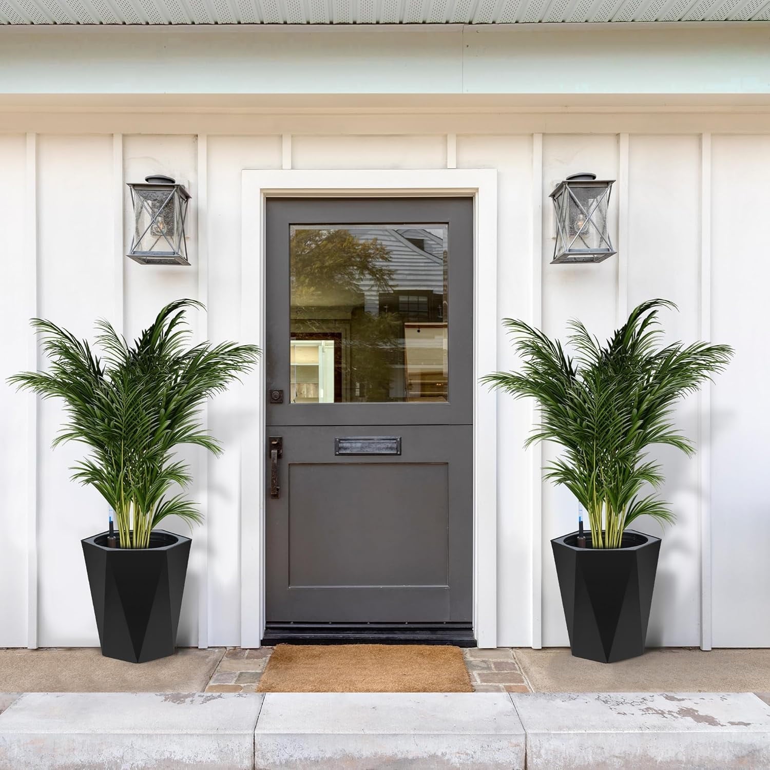 TEQIN 22.5 Inch Tall Planters Set of 2, Self Watering Pots,Large Flower Pot Outdoor and Indoor, with 2 Trays and a Water Level Monitor and Wheels Large Tapered Pots for Patio, Porch, or Home Office