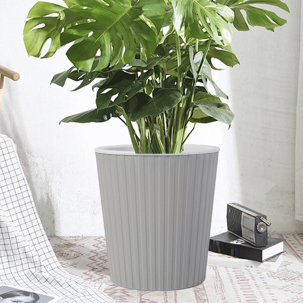 Gallickan Self Watering Planter, 7 Inch Circular Plastic Flower Pot Automatic Hydration System for Indoor Plants, Gray