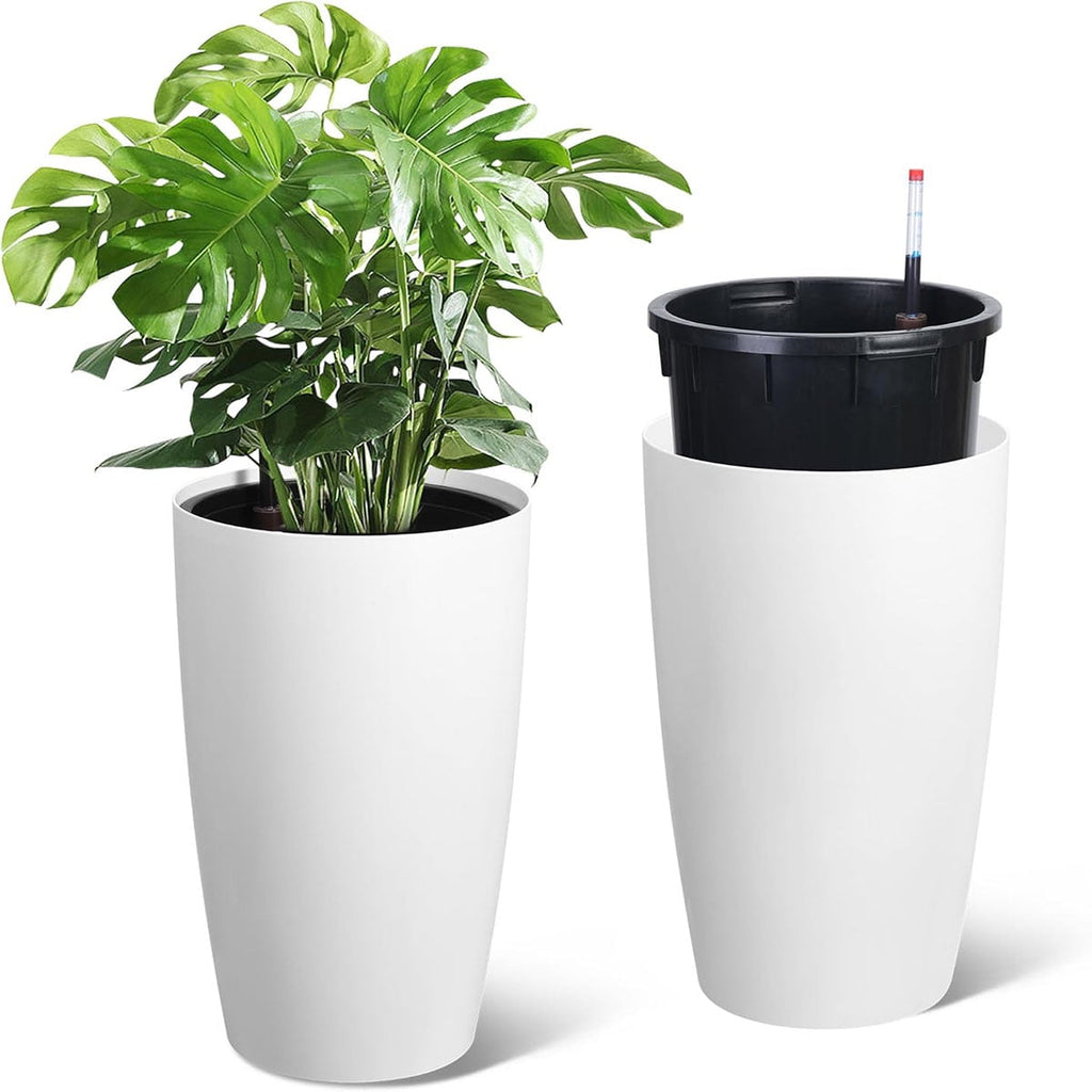 Ataucjin 16 inch Tall Planters Set of 4, Self Watering Pots for Outdoor Plants, Flower Pots with Built-in Drainage and Water Level Monitor, for Patio, Porch, Living Room, or Home Office