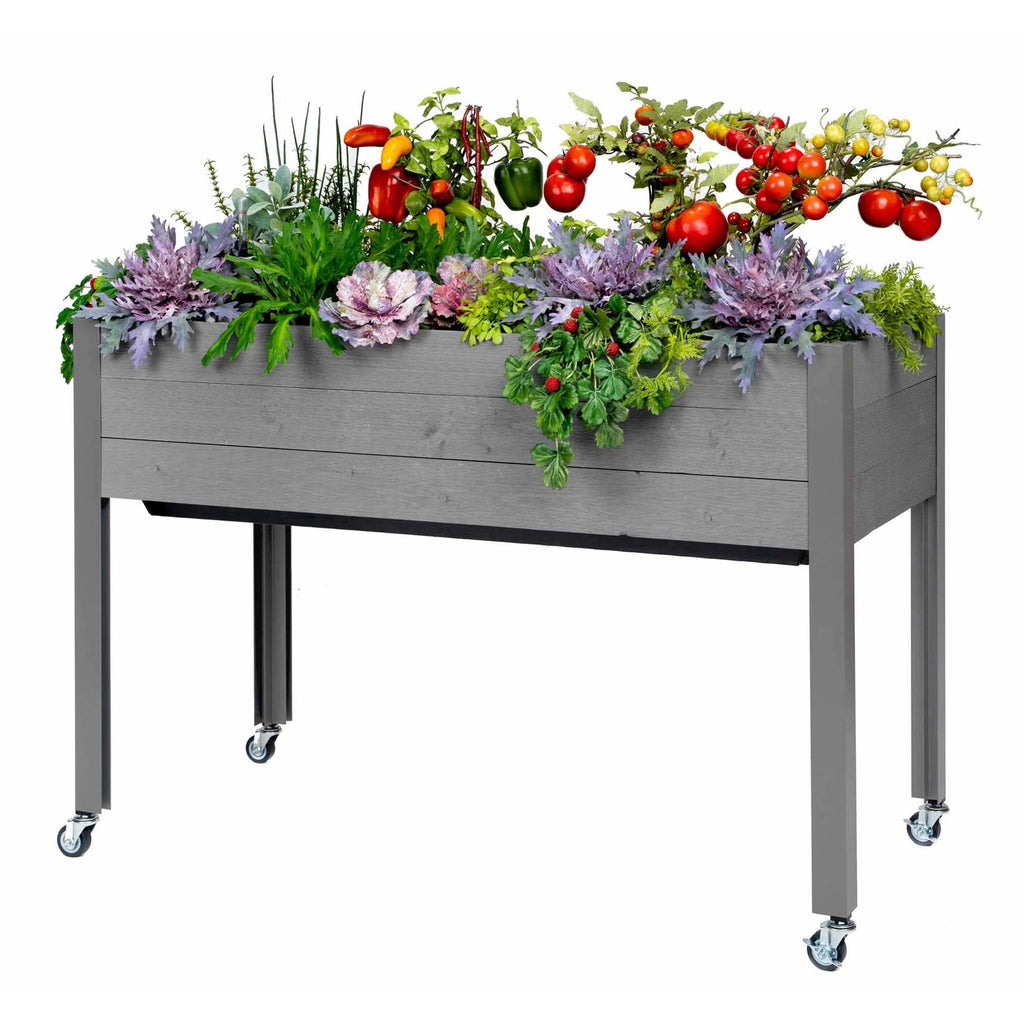 CedarCraft Self Watering Elevated 21"L x 47"W x 32"H Planter w/Wheels, Gray
