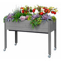 CedarCraft Self Watering Elevated 21"L x 47"W x 32"H Planter w/Wheels, Gray