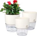 Chainplus 3 Pack Self Watering Planter Pots for Indoor Plants, 6 Inch African Violet Pots with Wick Rope,White