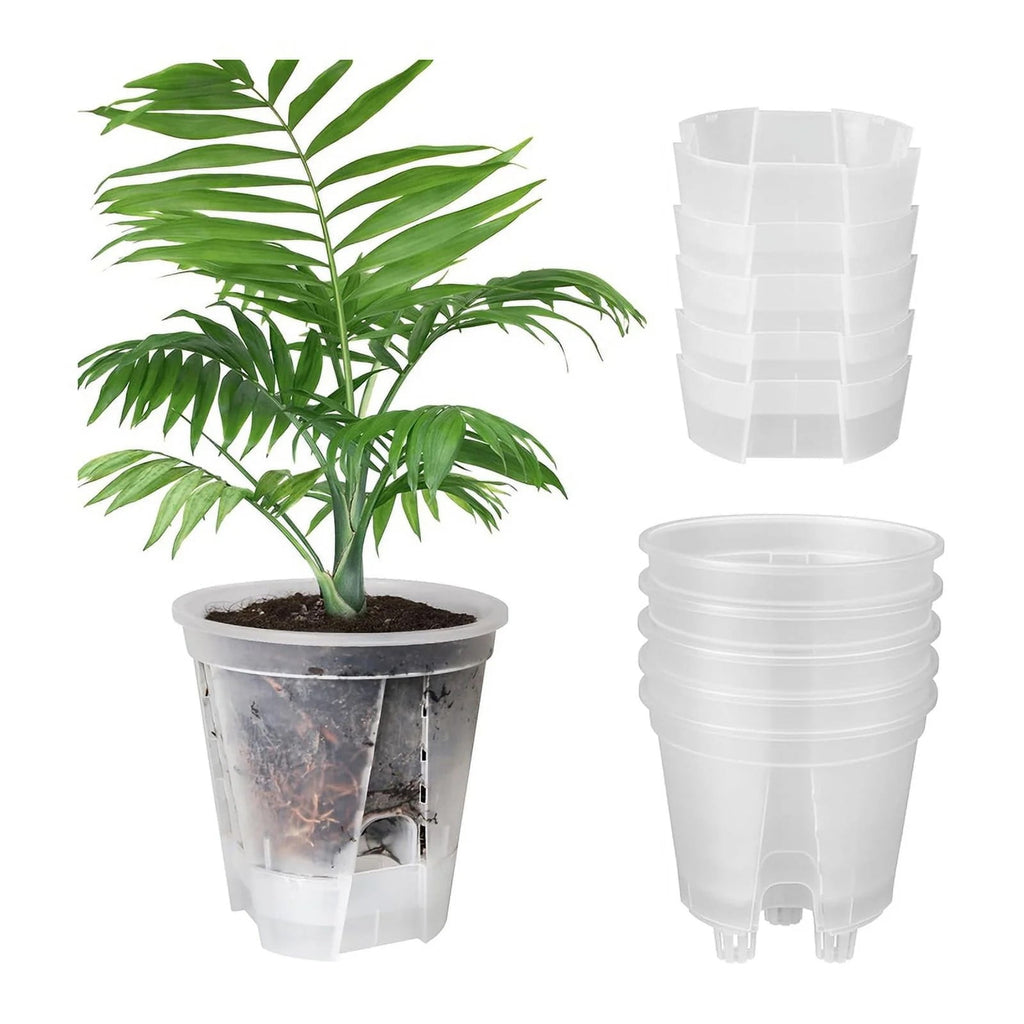 EZPXFCI 5 Pack Transparent Plastic Self Watering Planters | Large Nursery Pots with Deep Reservoir/Drainage Holes, for Indoor Outdoor Plants/Flowers