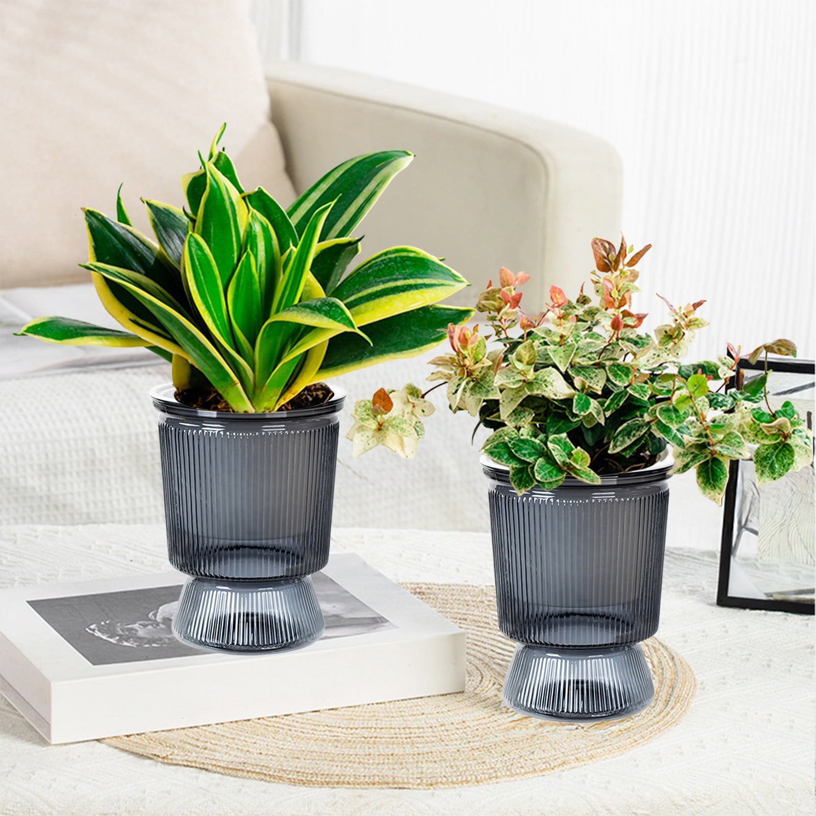 FEOLGEHLY 2 Pack 5.1 inch Self Watering Pots for Indoor Plants, Planters for Indoor Plants, Flowerpot with Wick & Reservoir, White