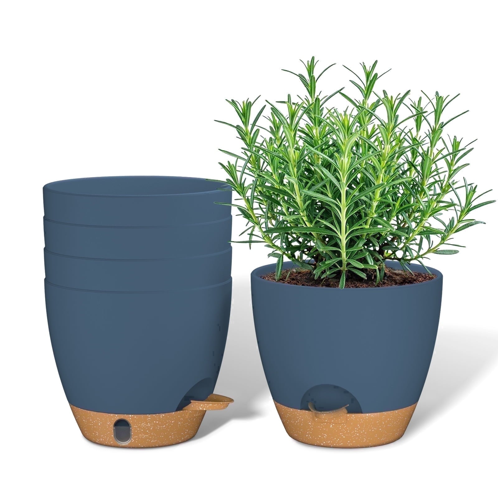 FIASON 9 Pack Plastic 5/5.5/6/6.5/7/8/9/10/12 Inch White with Brown Self Watering Plant Pots,Include Watering Lip,Drainage Holes & Removable Saucer for Indoor Outdoor Use