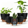 FIASON 9 Pack Plastic 5/5.5/6/6.5/7/8/9/10/12 Inch White with Brown Self Watering Plant Pots,Include Watering Lip,Drainage Holes & Removable Saucer for Indoor Outdoor Use