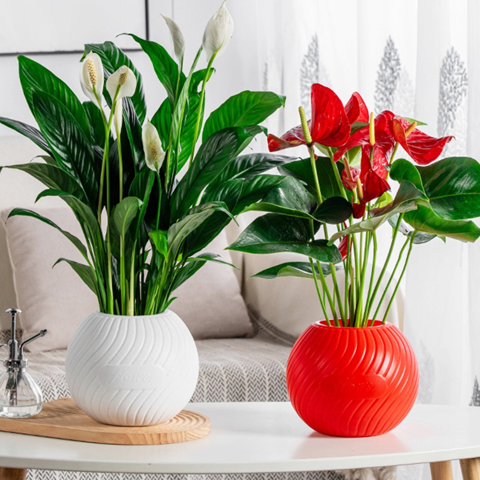 Fwttom Plant Pots, Plastic Self Watering Pots for Indoor Plants, Planter Container for Windowsill Balcony Home Decoration, White