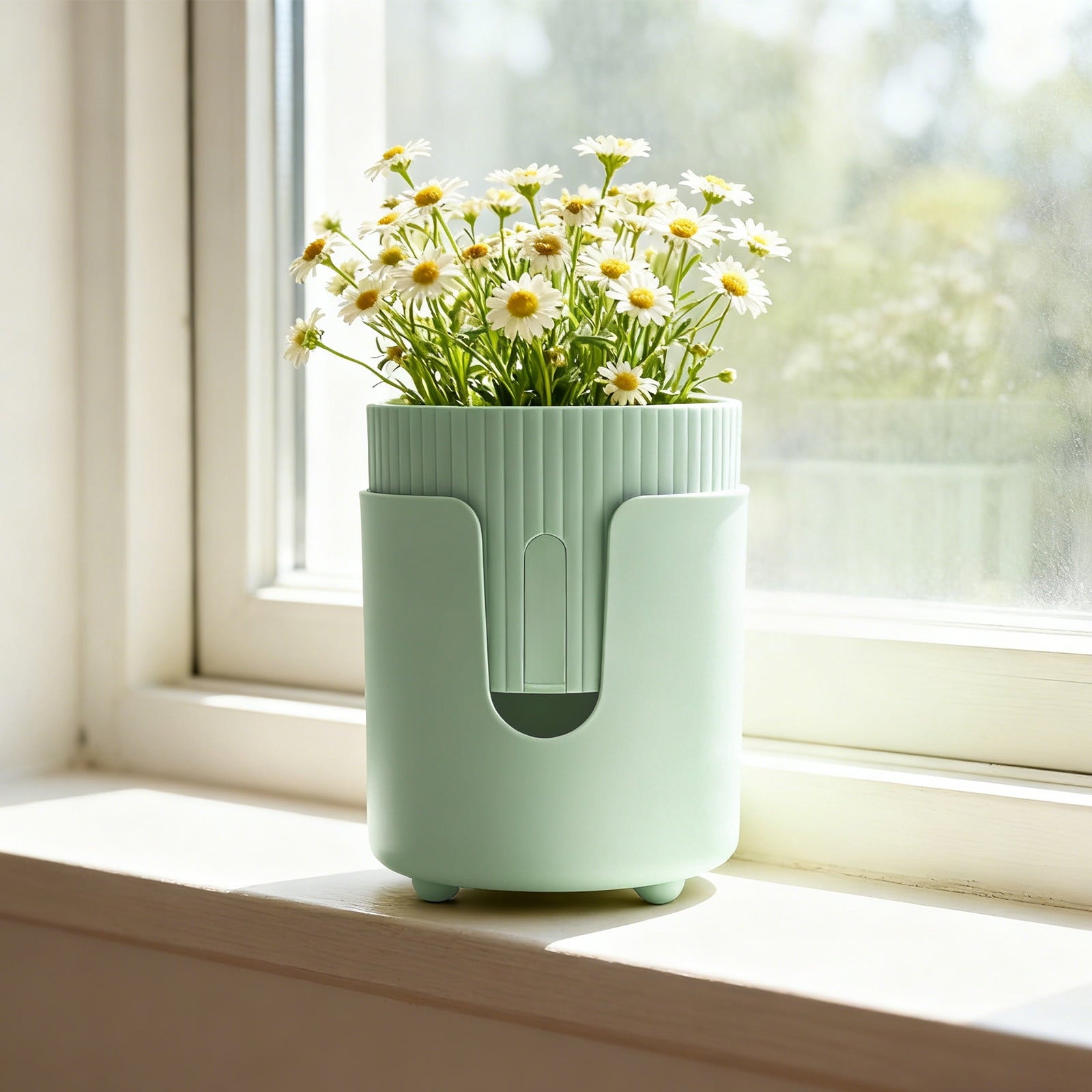 Iuhan 4Pcs Automatic Watering Flower Pots, Self-Watering Planters with Wick System, Thickened Plastic Indoor Pots for Succulents Herbs, Desktop Planter for Home Office Decor