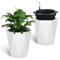 Kojooin 16 Inch Tall Diamond Planters Set of 2, Self Watering Planters with Water Level Monitor and Wheels, Flower Pots Outdoor and Indoor for Patio, Porch, Living Room, Home Office