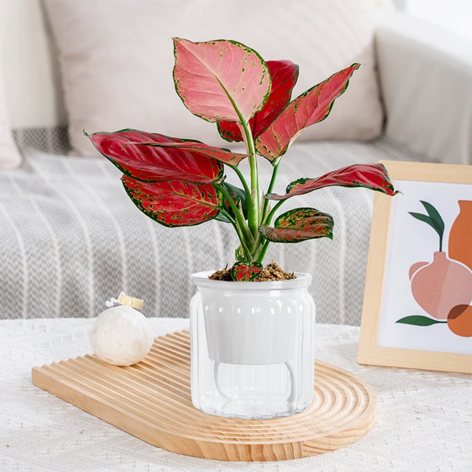 LWVITH Self Watering Vertical Stripe Planter Pot for Indoor Plants, Transparent or Colored Soil Hydroponic Flower Pot, Modern Home Office Desk Decor for Small Spaces