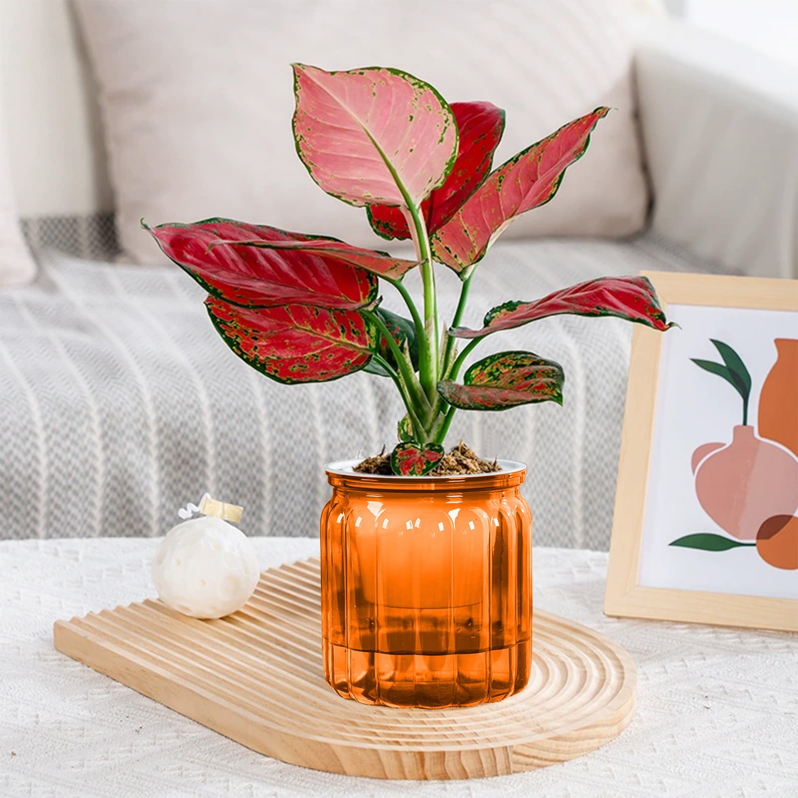 LWVITH Self Watering Vertical Stripe Planter Pot for Indoor Plants, Transparent or Colored Soil Hydroponic Flower Pot, Modern Home Office Desk Decor for Small Spaces