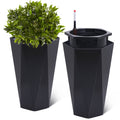 Memoryfield 22.4" Tall Planters Set of 2, Large Indoor/Outdoor Flower Pots with Rolling Wheels, Self Watering System, White