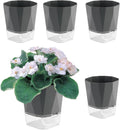 NOGIS 4 Pack Self Watering Plant Pots 5" Self Watering Planters for Indoor and Outdoor Plants African Violet Self Watering Pots Clear Pots for Houseplant Pots, Dark Grey (4Pcs 5Inch)