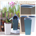 NovaStitch Blue Patterned Square Plastic Planter Self Watering Lazy Flower Pot Decorative Indoor Outdoor Plant Container with Textured Design
