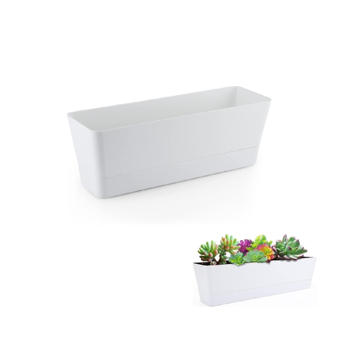 Modern Indoor Succulent Pot,QZS Plastic Windowsill Planter for Flowers,12x3.8x4.6In Self Watering Planter Pot for Vegetable,Flowers