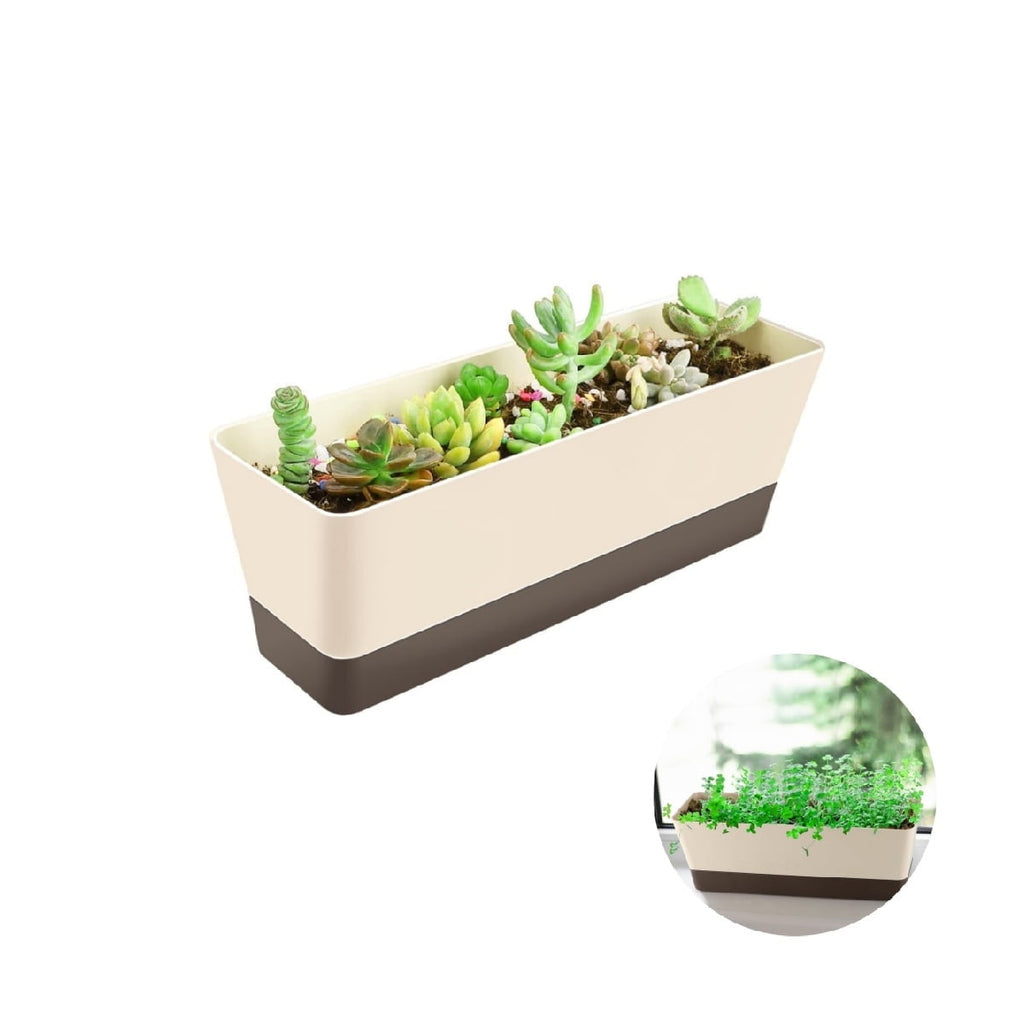 Modern Indoor Succulent Pot,QZS Plastic Windowsill Planter for Flowers,12x3.8x4.6In Self Watering Planter Pot for Vegetable,Flowers