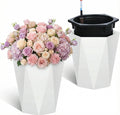 Riedhoff 16" Tall Self-Watering Planter Pots Set of 2, Water Level Monitor, Drainage Holes, White