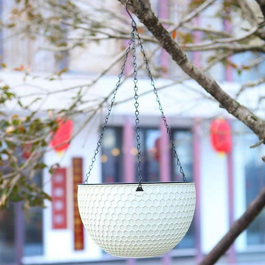 Self Watering Hanging Basket Planter, Hydroponic Flower Pot with Rope Wick System and Detachable Gondola, Plastic Balcony Ceiling Pot for Succulents Ivy Ferns Indoor Outdoor