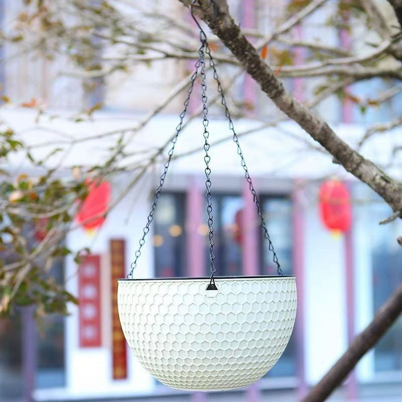Self Watering Hanging Basket Planter, Hydroponic Flower Pot with Rope Wick System and Detachable Gondola, Plastic Balcony Ceiling Pot for Succulents Ivy Ferns Indoor Outdoor