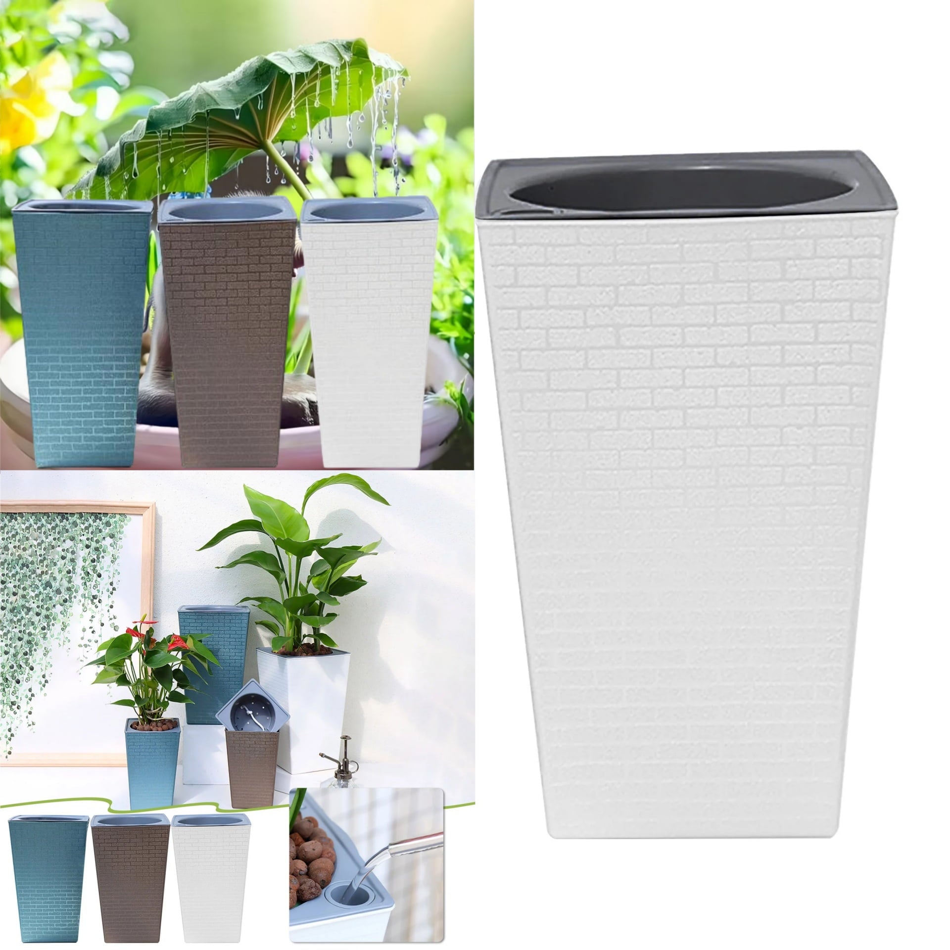 Self Watering Indoor/Outdoor For Patio Planter Pot Decorative Gardening & Home Decor Square Clearance Bottom Design Large Flower Pots for Indoor Plants Flower Pots New