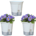 Self Watering Pots,Bexikou Set of 3 Plastic Planters with Drainage Holes and Deep Reservoir for Indoor Outdoor Garden Plants and Flowers, White