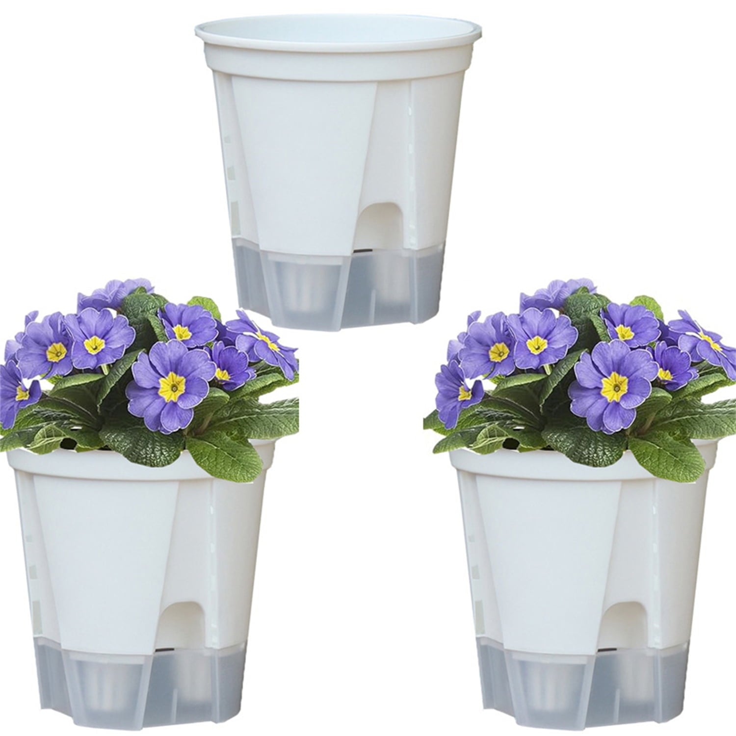 Self Watering Pots,Bexikou Set of 3 Plastic Planters with Drainage Holes and Deep Reservoir for Indoor Outdoor Garden Plants and Flowers, White