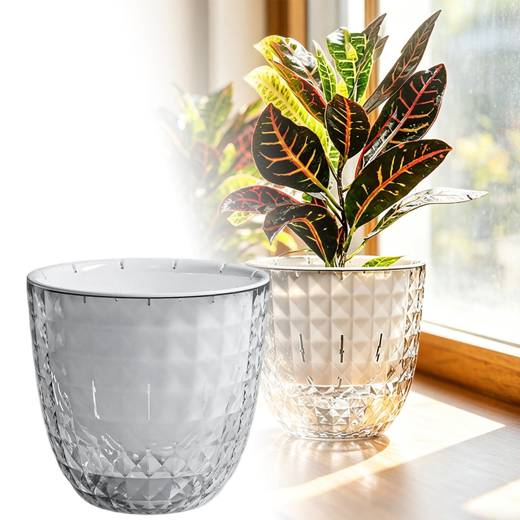 Self Watering Pots for Indoor Plants, Clear 4.3inch Automatic Water Absorbing Flower Pots, Double Layer Transparent Planter for Succulents & Home Decor