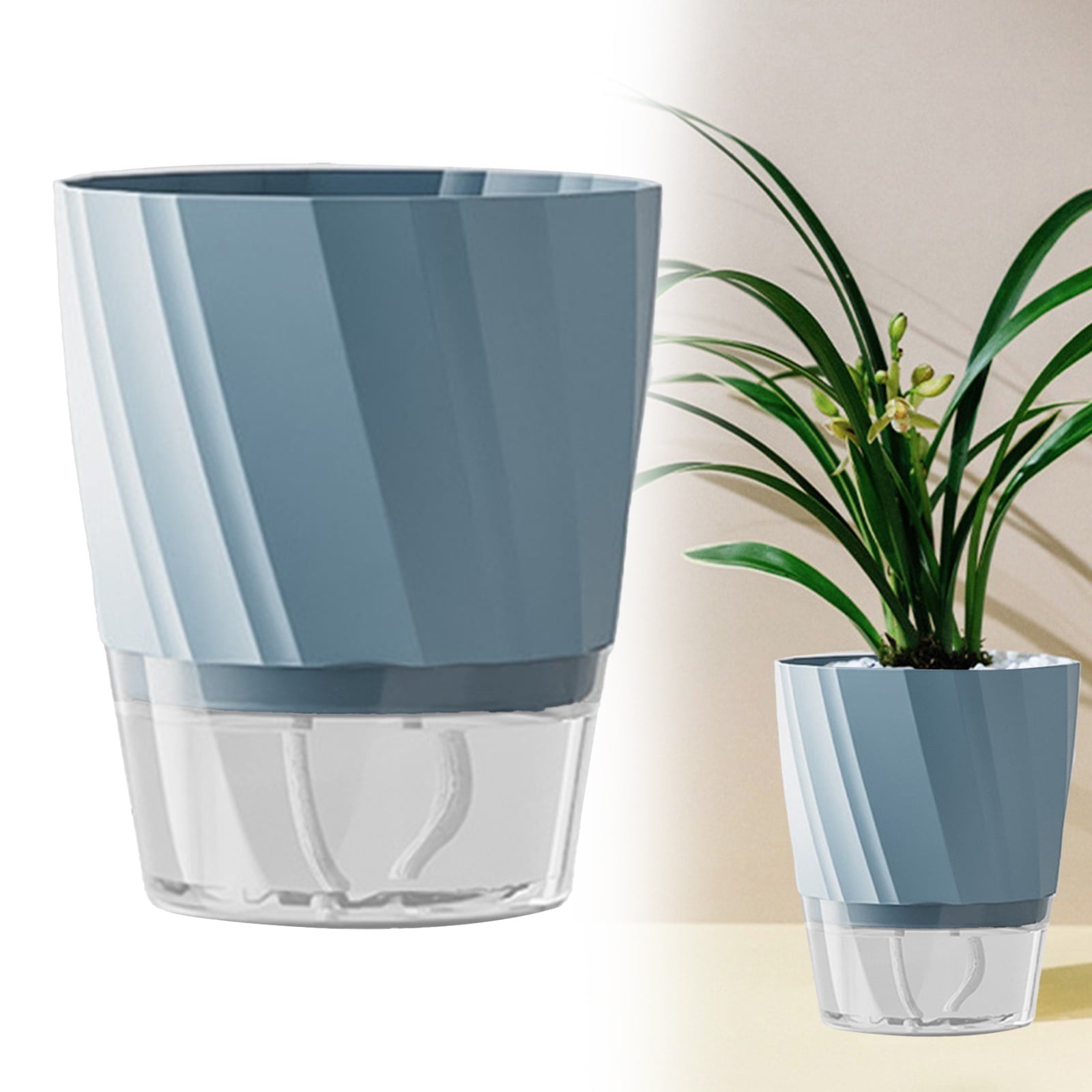 Self Watering Pots for Indoor Plants, Plastic Self Watering Plant Pots, Modern Decorative Planter, Blue Plant Pots with Absorbent Rope, 1Pcs Automatic Water Absorption Planters