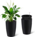 Set of 2 Tall Planters for Outdoor Plants, 16in Large Planters with Water Level Monitor ＆ Inner Bucket, Automatic Watering, for Porch, Patio, Backyard